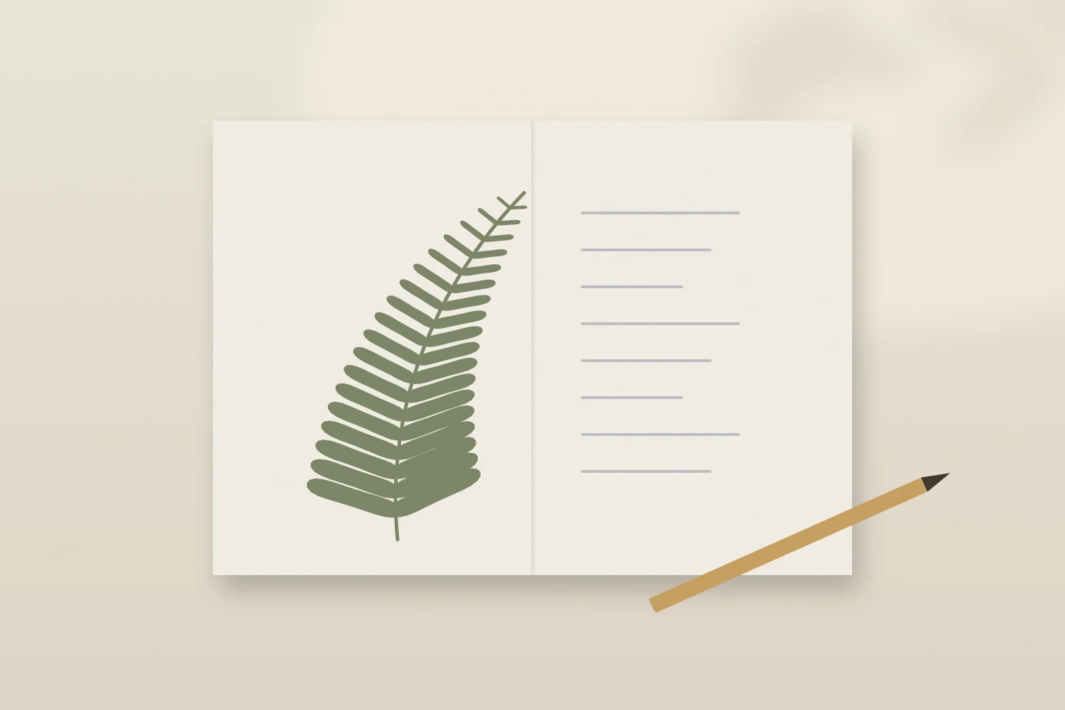 Illustration: a pressed fern in a sketchbook
