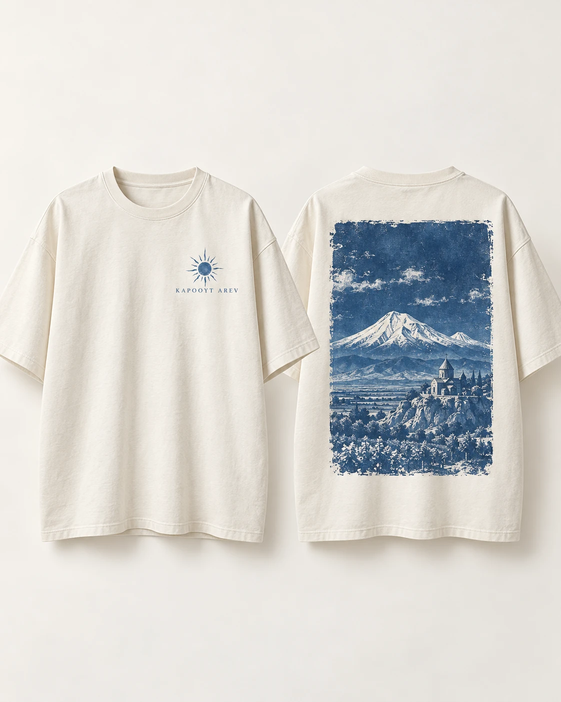 The Ararat Tee design mockup, front and back